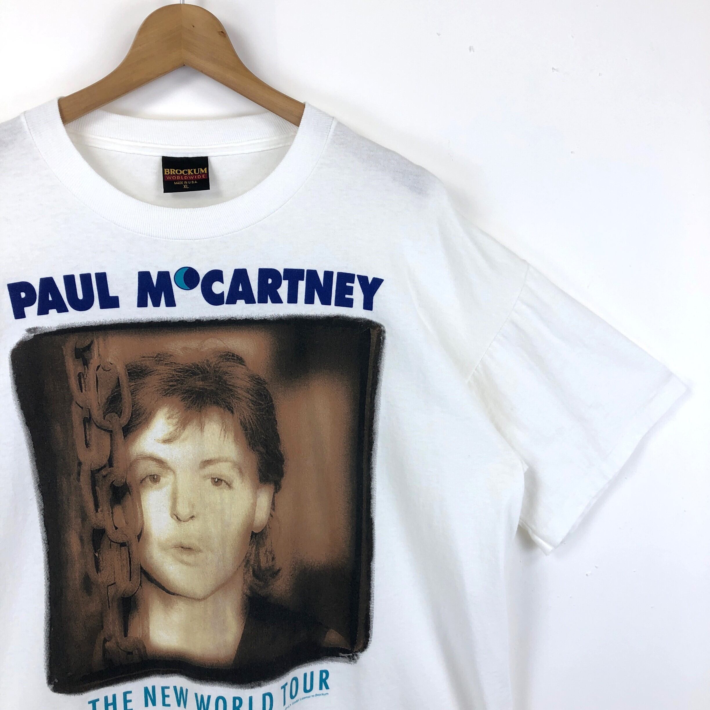 Vintage Rock Item ヴィンテージロックアイテム Tシャツ サイズ：L Paul McCartney ポール・マッカートニー THE NEW WORLD TOUR BROCKUMボディ USA製 ブロッカム アメリカ製 90s ホワイト 白 トップス 半袖 クルーネック シングルステッチ シンプル ブランド【メンズ】