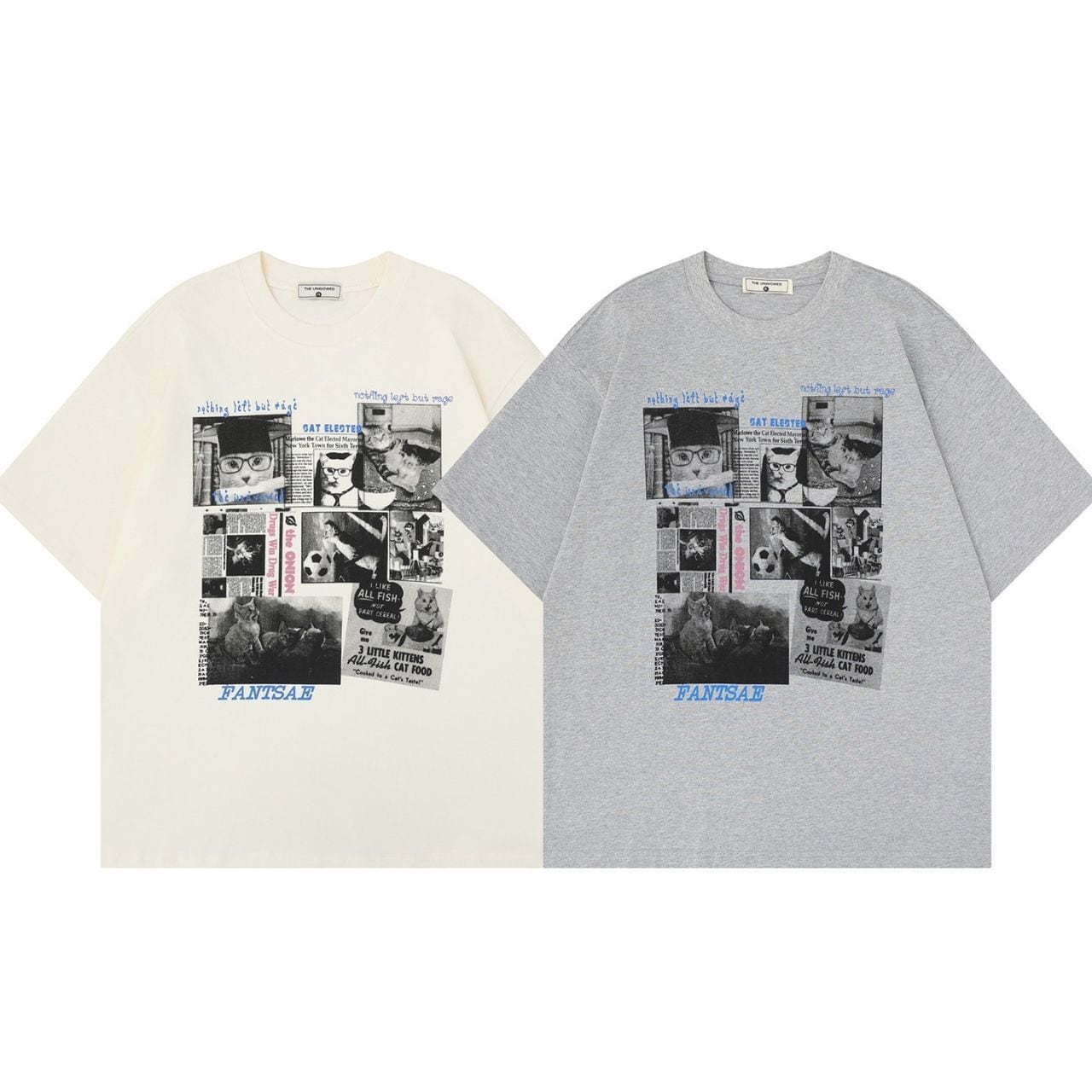 キャットコラージュニュースペーパーグラフィックT 2col A00366