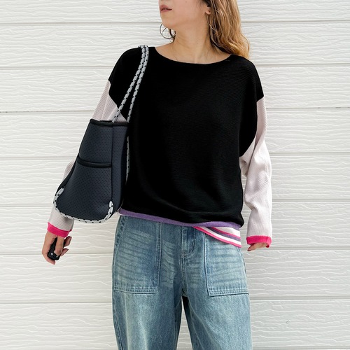 横リブマルチボーダードルマンニット