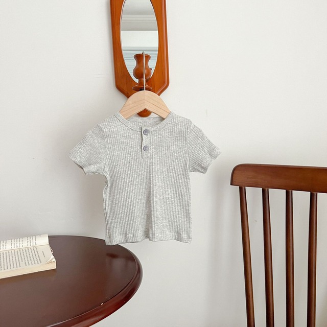 【BABY】ベーシック2ボタンリブ半袖クルーネックTシャツ - 18