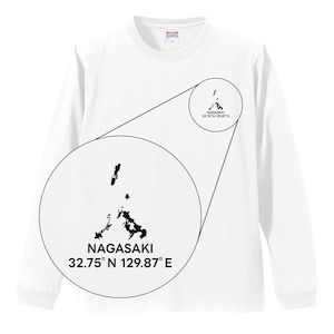 《長崎》 緯度経度ミニマルロングスリーブTシャツ|地図×地名×ワンポイントデザイン