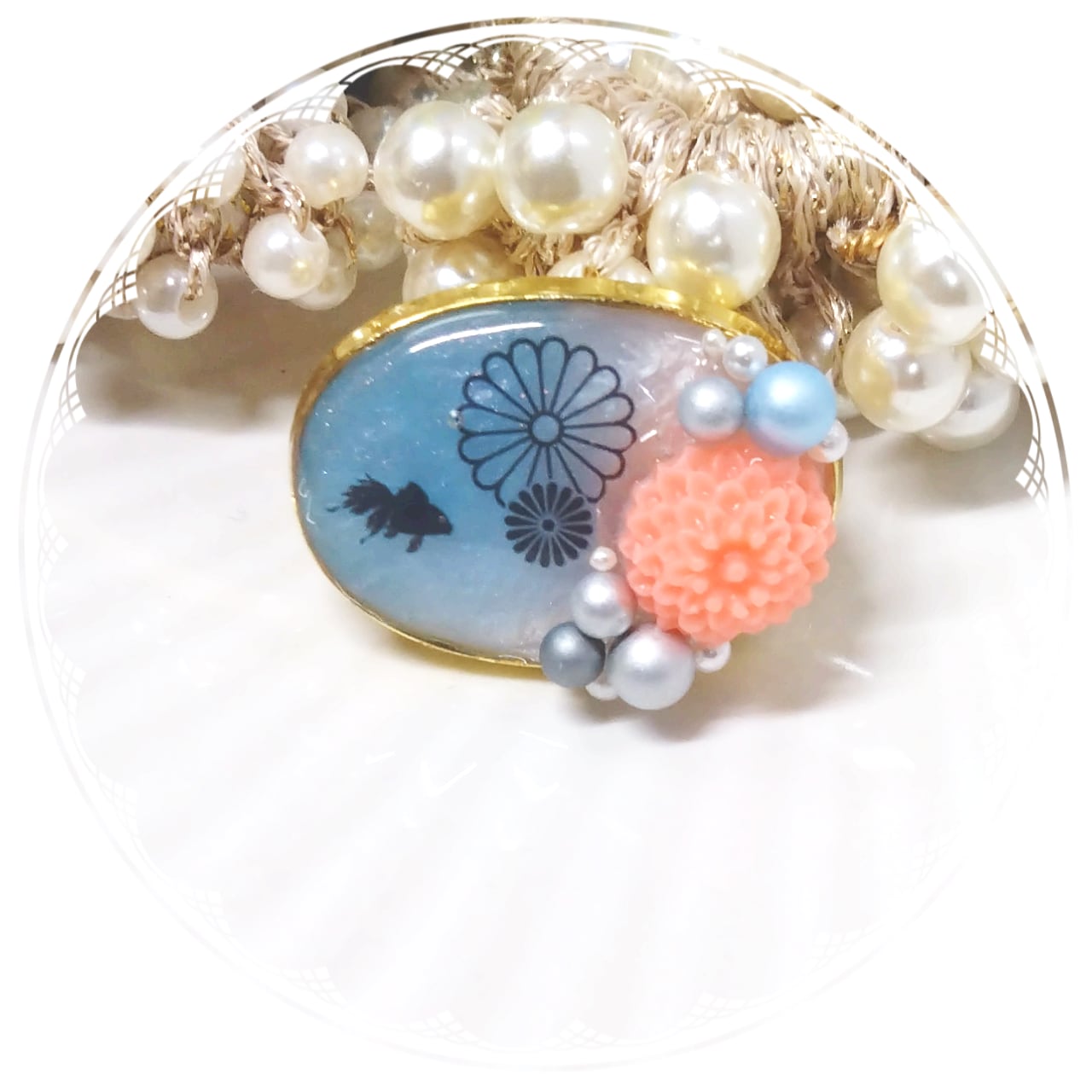 【帯留】菊と金魚