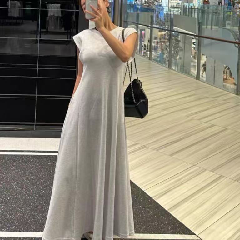 フレンチスリーブ Aライン ロングワンピース