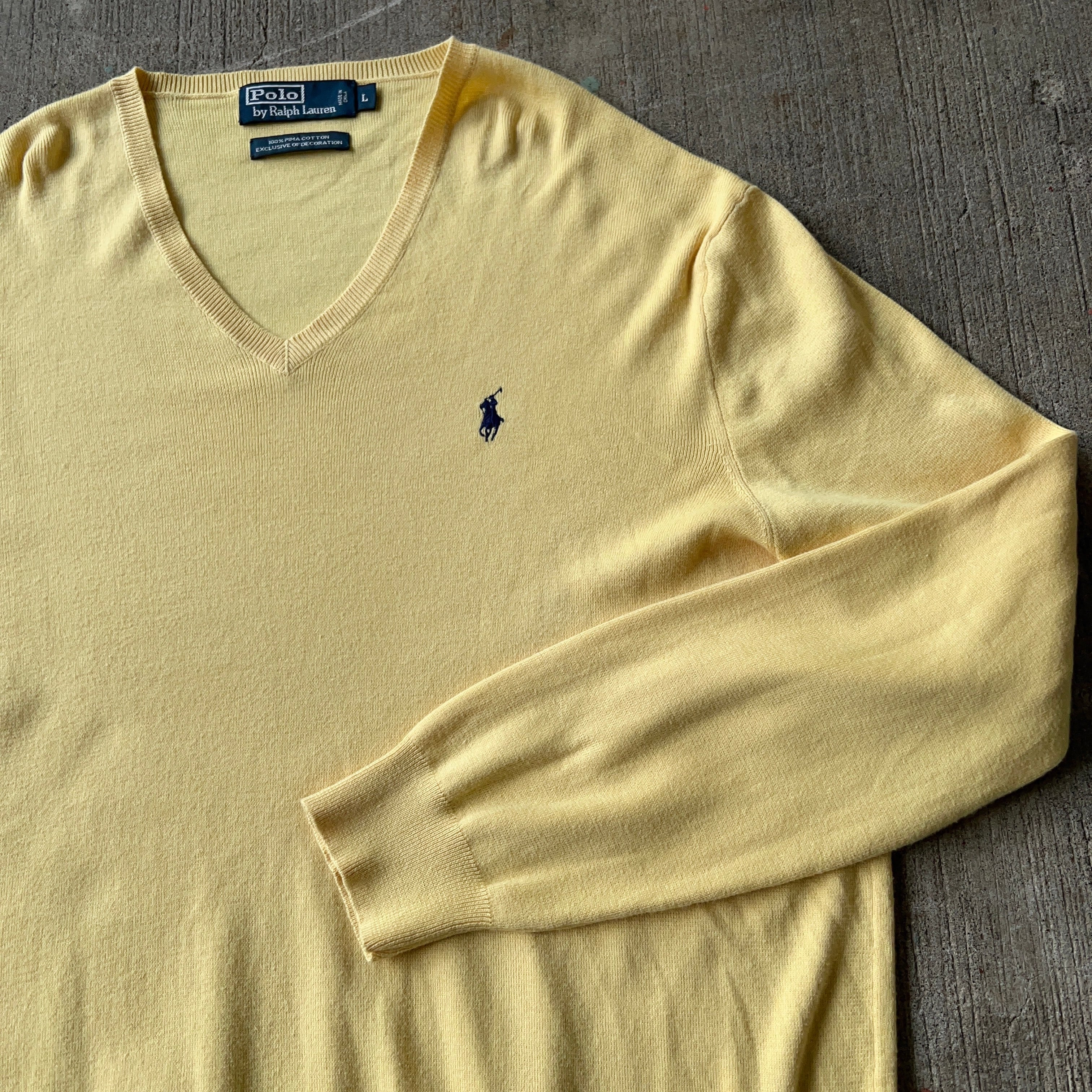 Polo by Ralph Lauren” V-neck PIMA COTTON Knit Sweater SIZE L ポロ 