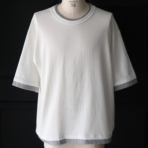 「丹後」Ring Spun Cotton Fake Layered Crew Neck Half Sleeve T-shirts　Off White