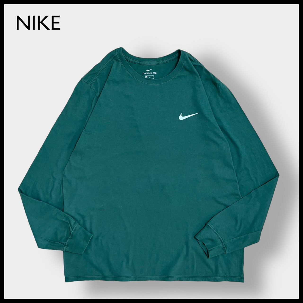 【NIKE】ワンポイントロゴ ロンT ロングTシャツ 長袖Tシャツ X-LARGE ビッグサイズ ナイキ スウッシュ ディープグリーン US古着