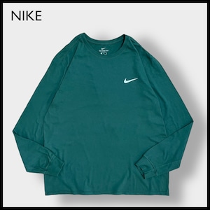 【NIKE】ワンポイントロゴ ロンT ロングTシャツ 長袖Tシャツ X-LARGE ビッグサイズ ナイキ スウッシュ ディープグリーン US古着