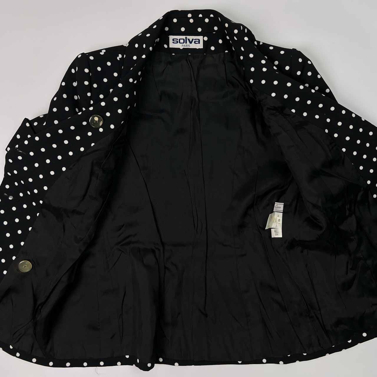 フランス製 solva PARIS ソルバ Leilian レリアン 水玉 ドット 半袖 ジャケット サイズ 40 /ブラック×ホワイト