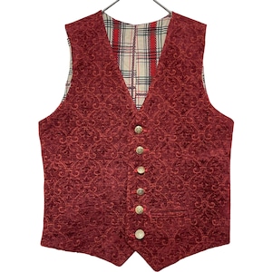 『美品 fleur de lis jacquard checked design big silhouette over size Vest』USED 古着 ヴィンテージ 百合の紋章 ユリ ジャガード チェック ビッグ シルエット オーバー サイズ ベスト