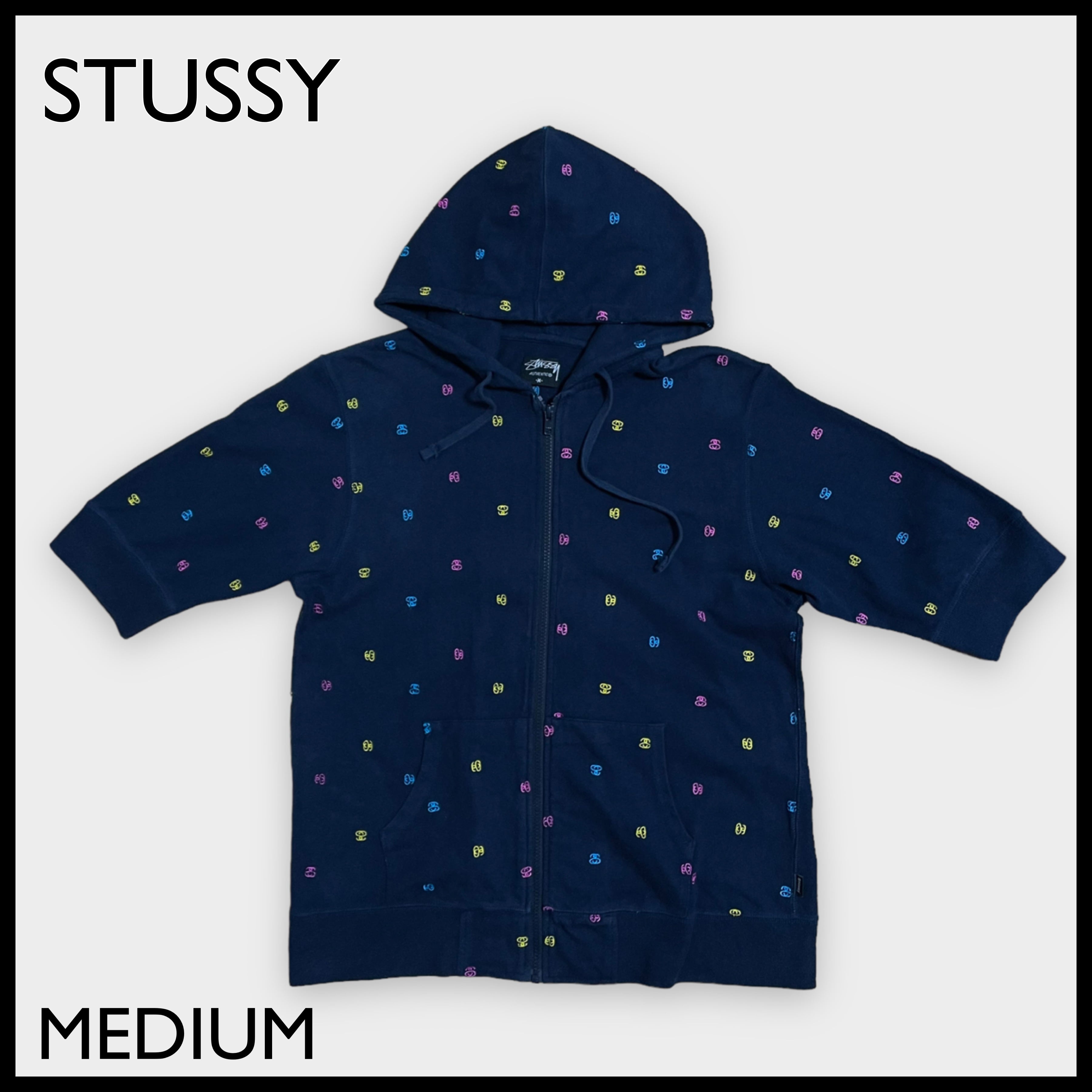 STUSSY ステューシー パーカー サイズ:M インディゴ染め 後付けフード 半袖 ジップ スウェット パーカー VINTAGE INDIGO HOODIE インディゴ ブルーネイビー トップス フーディー 【メンズ】