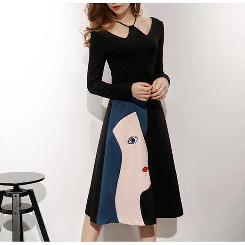 変形デザイン トップス 個性的柄 スカート セットアップ