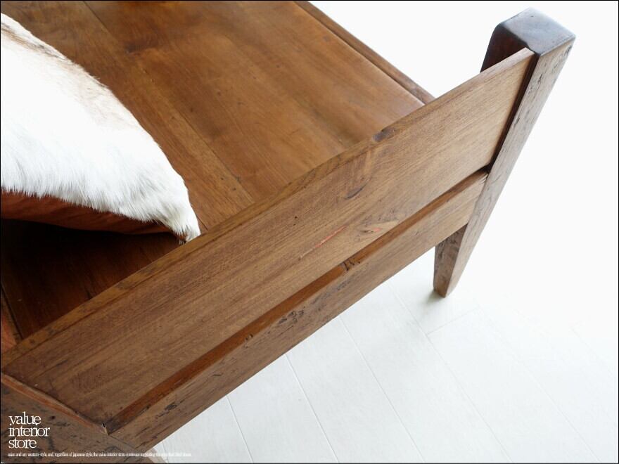 チーク無垢材 ヴィンテージソファAntika 長椅子 3人掛け トリプル