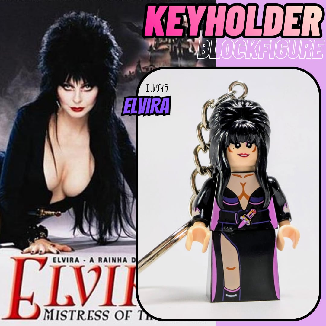 ☆ブロックフィギュアキーホルダー☆【 Elvira, Mistress of the Dark / エルヴィラ 】〚アメリカン雑貨 アメトイ〛