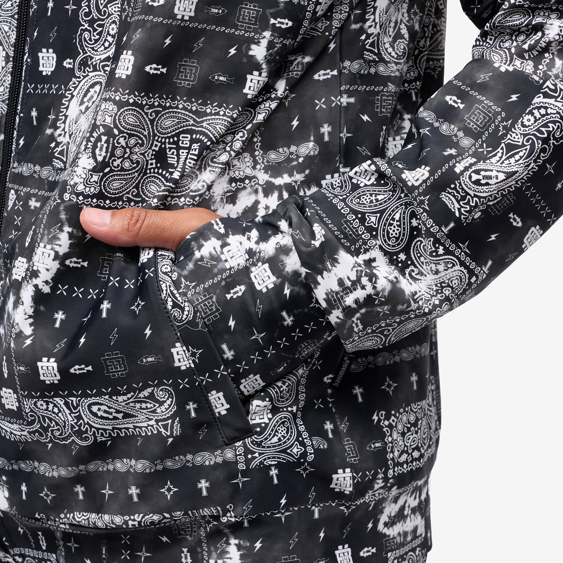 ウェア Bassmania UV Rush Guard ZIP Parka M Original Pattern Uv Rush Zip Parka［BANDANA BLACK］［LIMITED