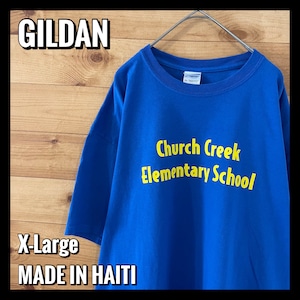 【GILDAN】小学校 ロゴ バックロゴ 半袖Tシャツ メンズXL us古着