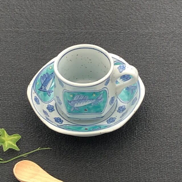 有田焼 グリーン魚紋六角コーヒー碗皿 カップ＆ソーサー | 有田焼