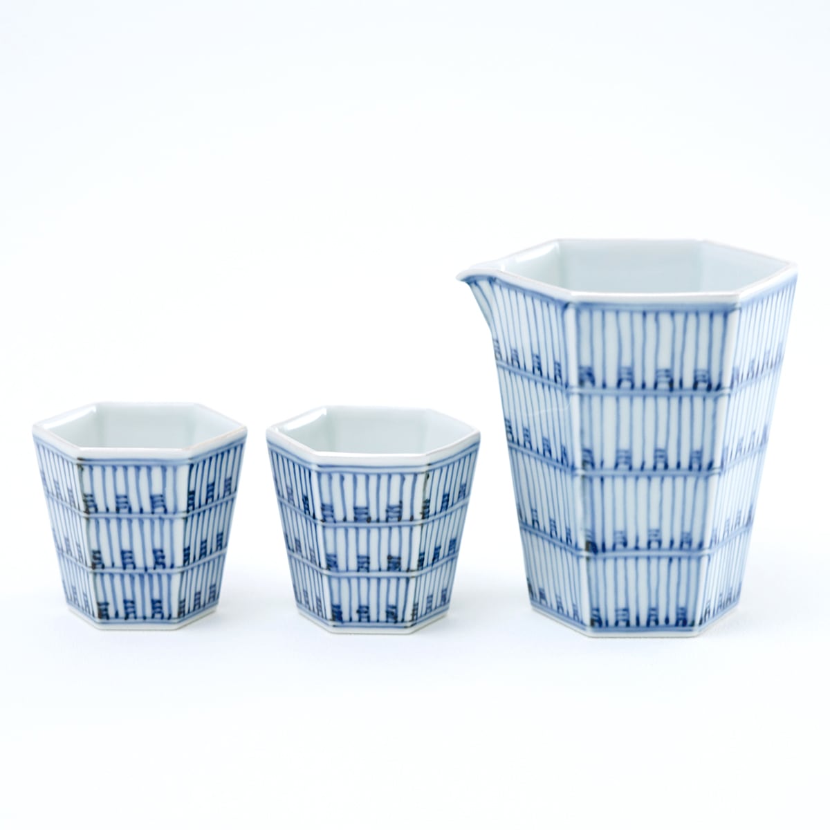 渕銀彩染付暦紋 六角酒器セット | 福珠窯ファクトリーショップ