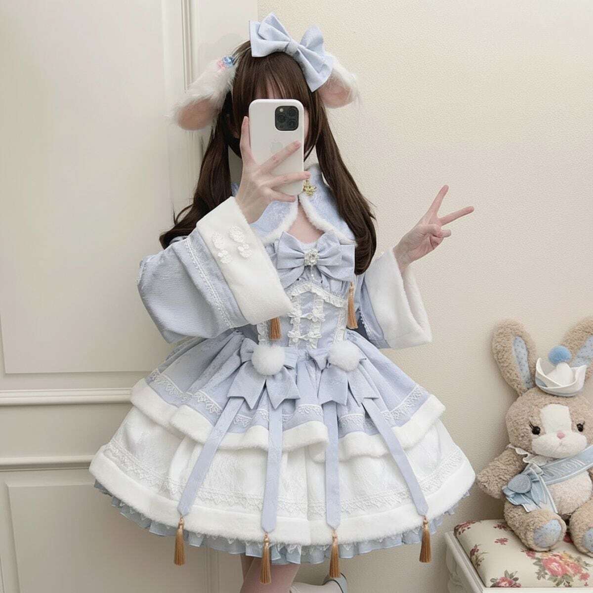 中華ロリィタ】冬ロリータ クリスマス風フルセットアップ｜ケープ付き