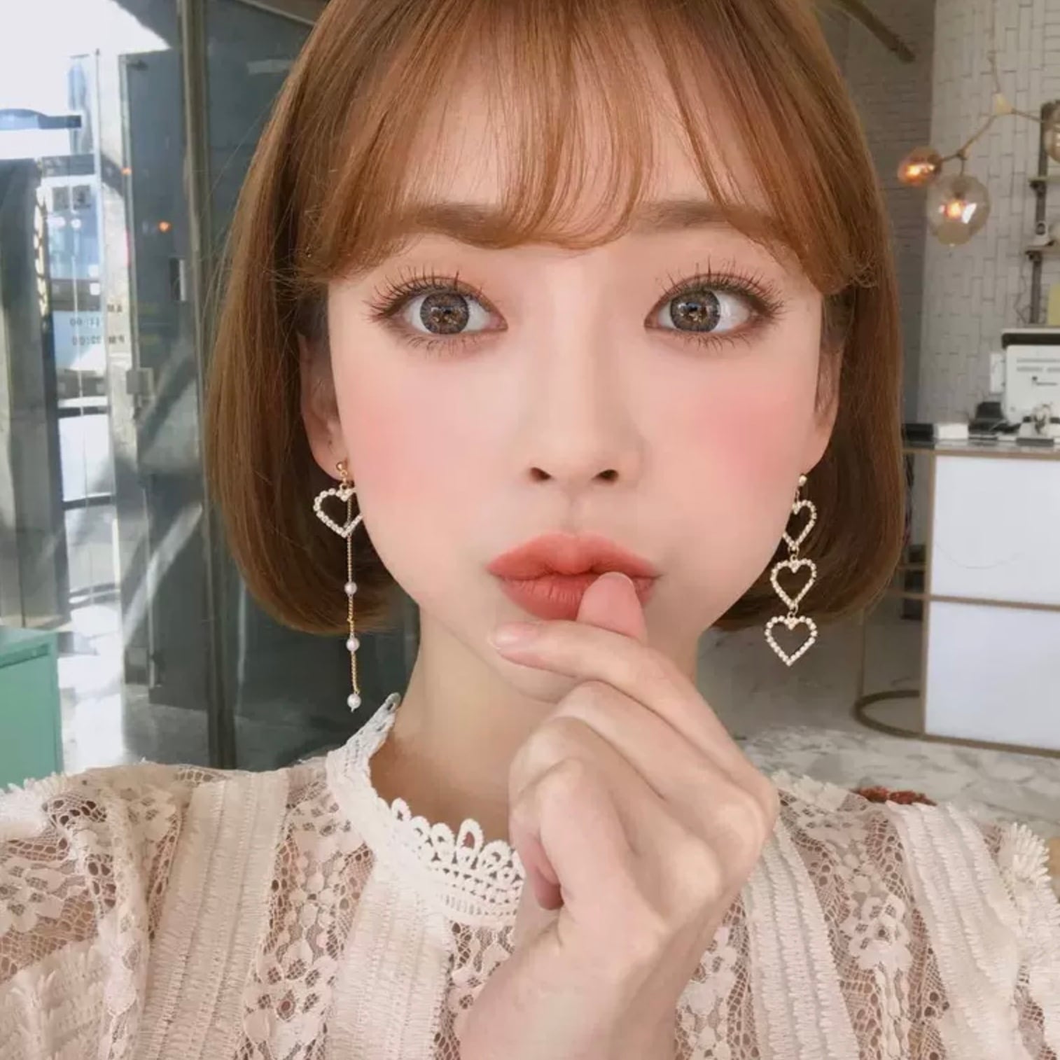 Twice チェヨン真似アクセ 韓国アイドル K Pop ピアス 3連 ハートピアス パール ストーン アシメ ガーリー キュート Lamitte Deco トレンド 韓国ファッション ショップ Base店