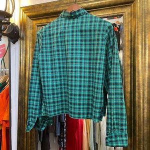 VINTAGE 50's green check round collar blouse