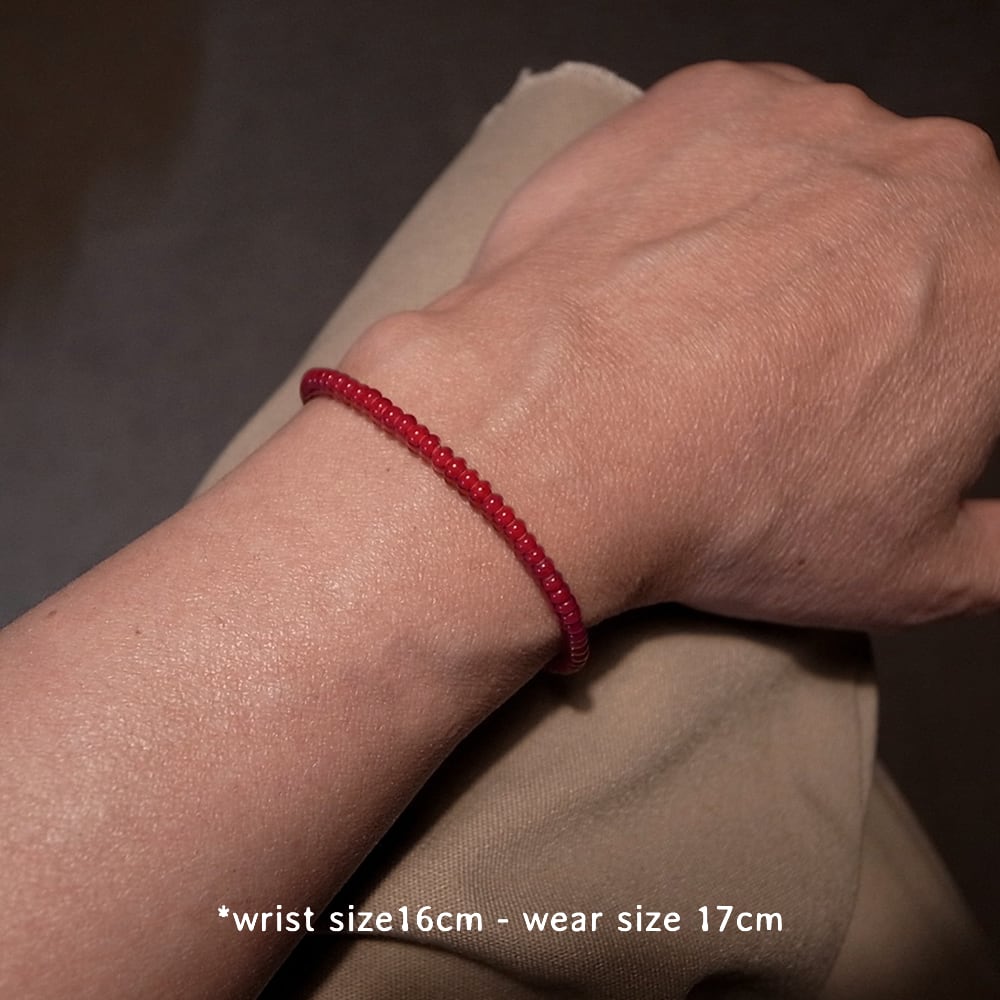 3mm WHITE HEARTS BEADS BRACELET- RED/ 3mm ホワイトハーツビーズ