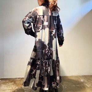 エイミーロウ  Eimee Law カウ柄デニムコラージュptボウタイOP