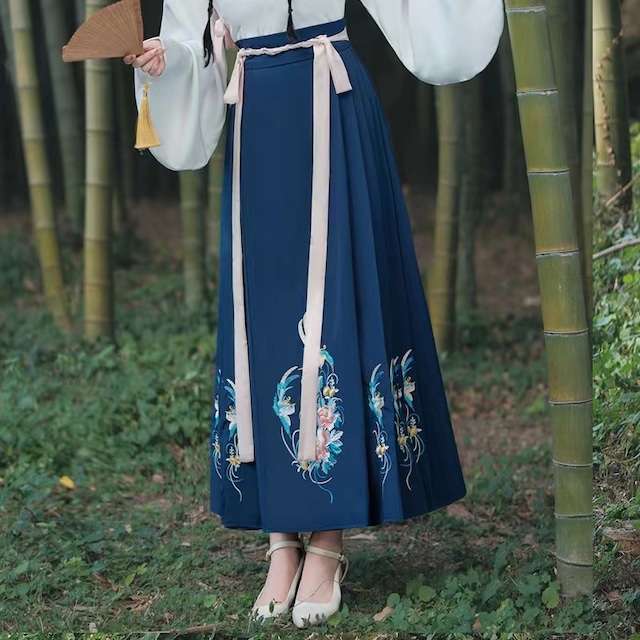 【之】★袴 スカート★ブルー チャイナ風 エレガント 花柄