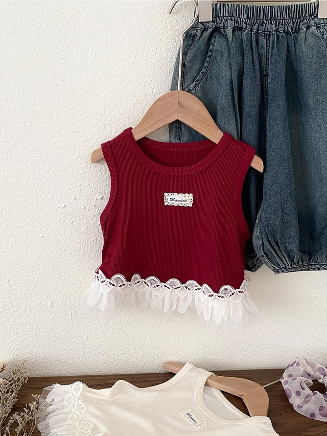 【BABY】裾レース切替ノースリーブTシャツ - 15