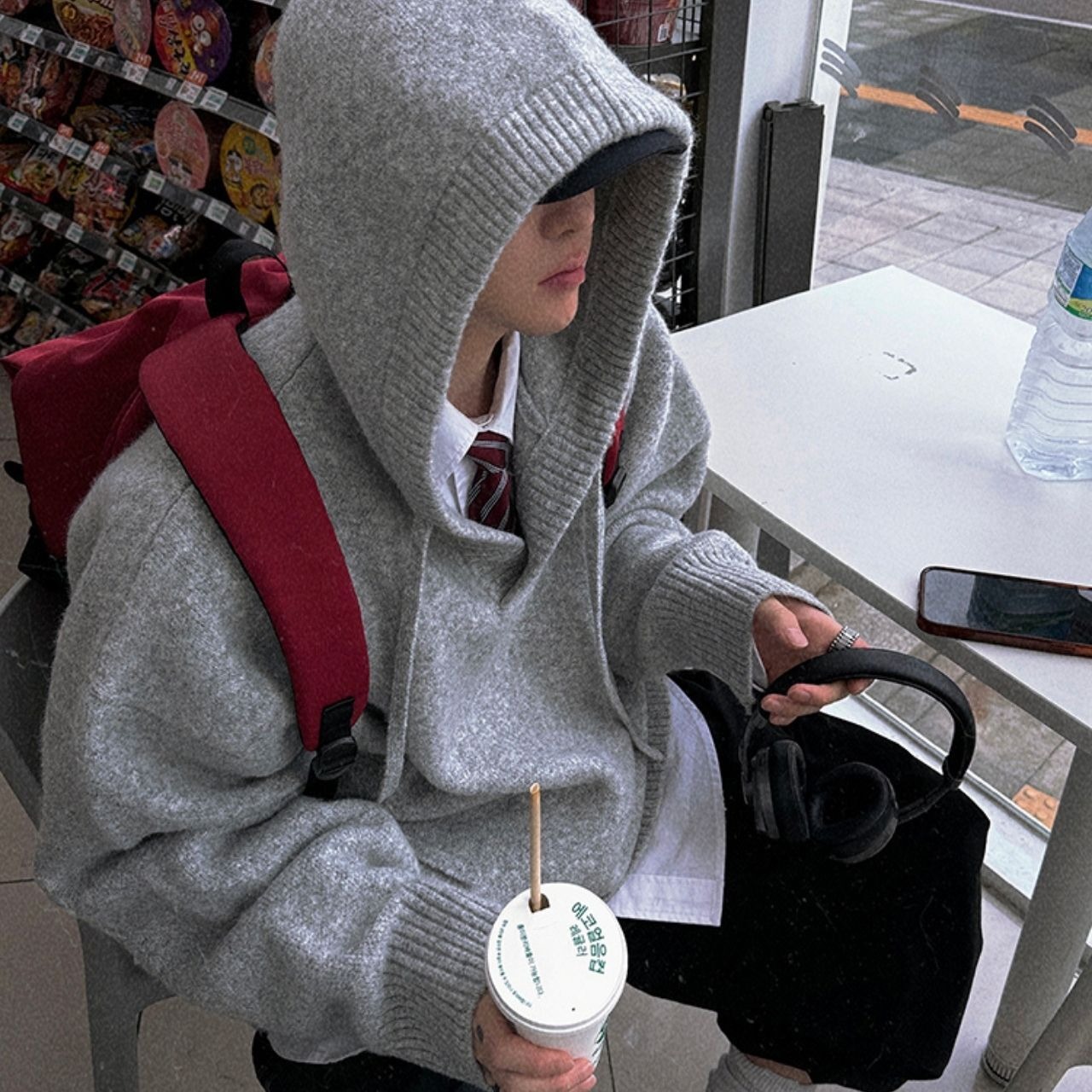 ルーズニットグレーフーディー　1056