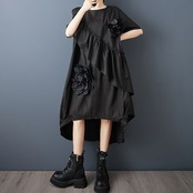 フラワー装飾 バルーンシルエット ワンピース 00222