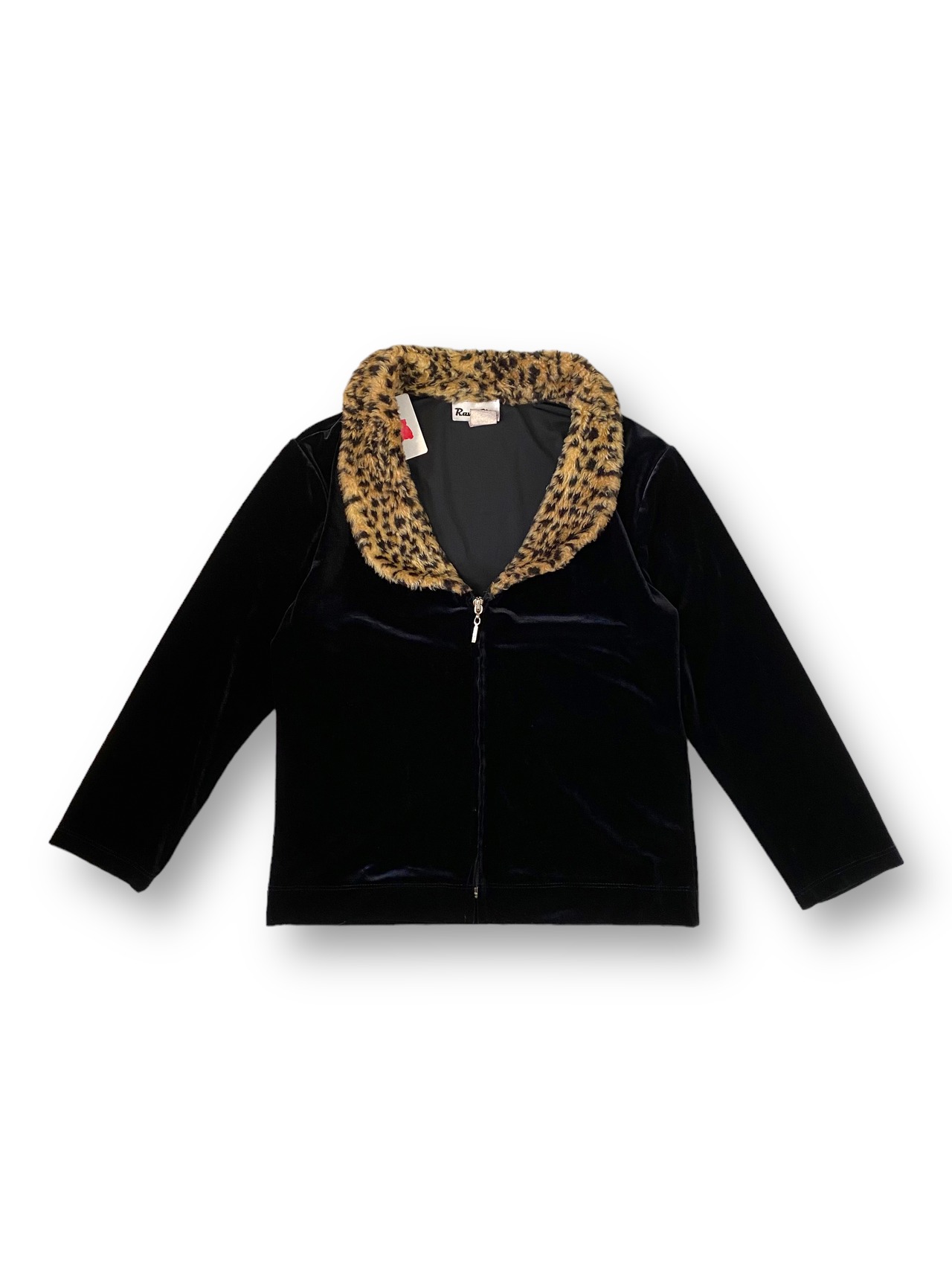 Leopard collar velours zip up cardigan