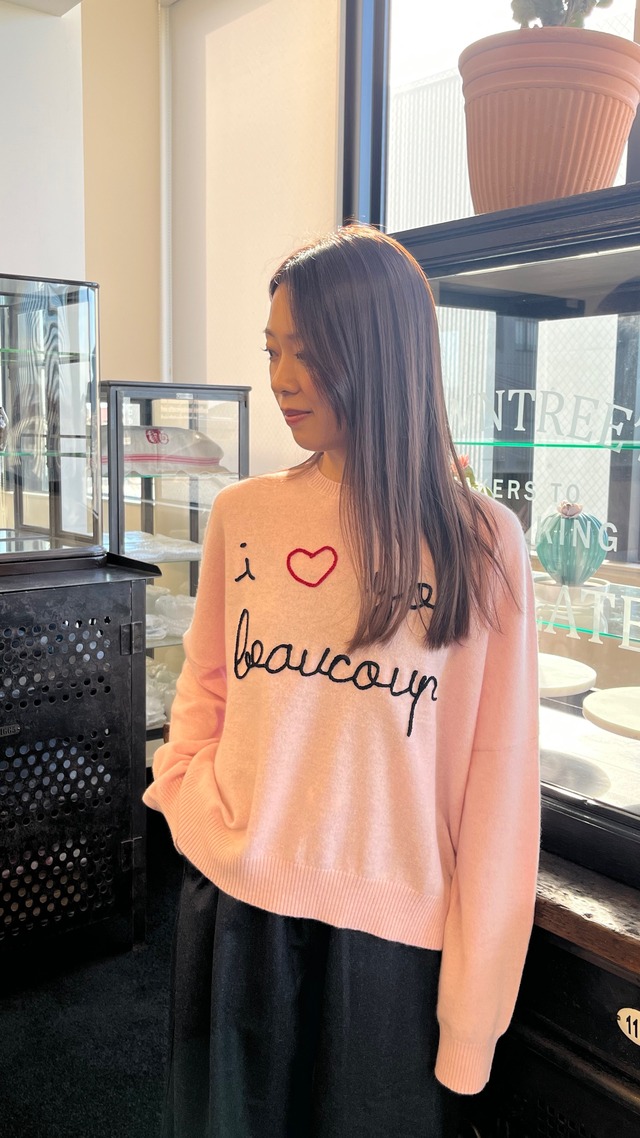 MAISON LABICHE -"Cashmere" buzelin i love you beaucoup sweater- :CINDER PINK,