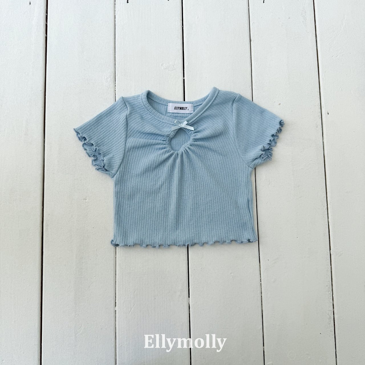 [ELLYMOLLY] Shirred Opening Point Tee (13/15) / [엘리몰리] 셔링오프닝포인트티 (13/15)