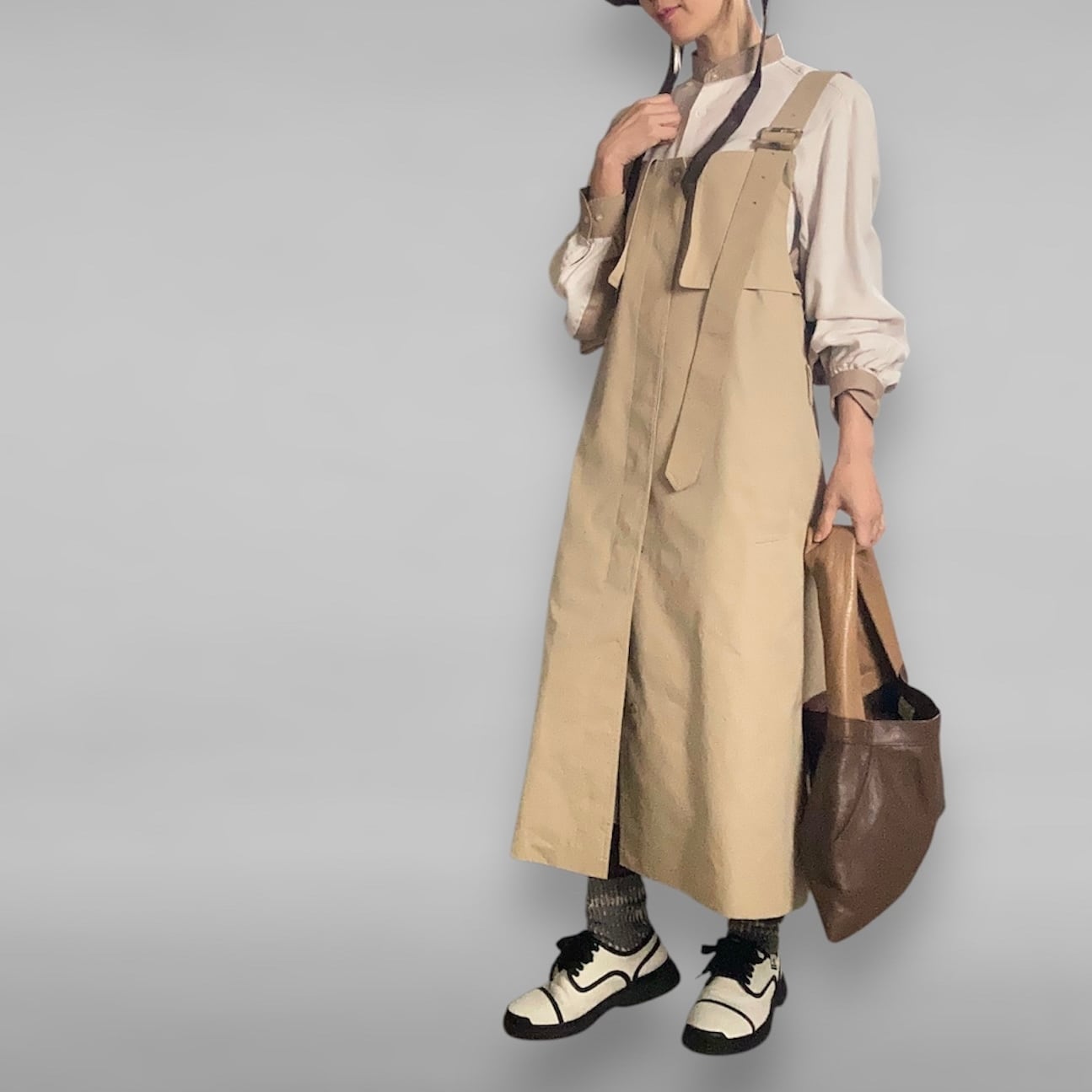 ZOZOTTE リメイクジャンパースカート/ベージュB/コートリメイク