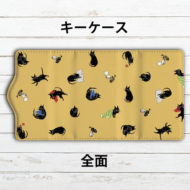 キーケース イラスト シンプル レディース おすすめ おしゃれ 可愛い キーケース革 人気 イラストレーター 絵師 クリエイター タイトル くろねこ日和 黄 作 嘉村ギミ イラストレーター クリエイター Youtuber グッズ 人気 通販 Iphoneケース スマホケース 雑貨屋