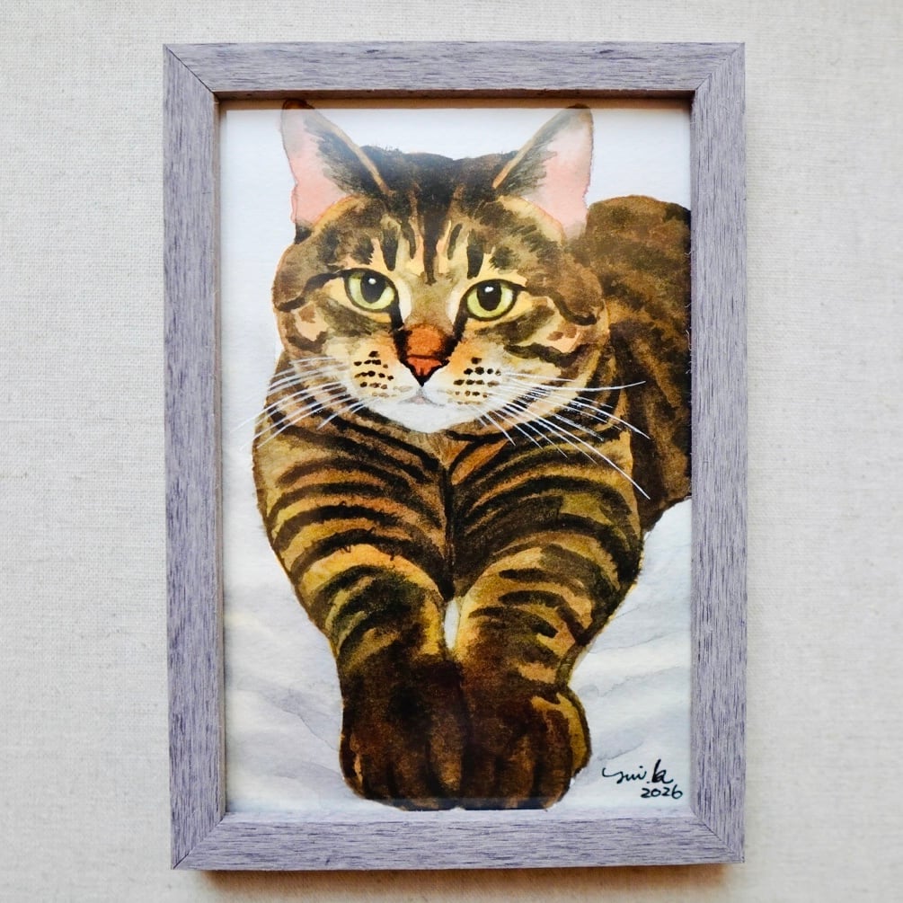（専用）クボユキ　コルク画　原画　猫2点 愛猫がキャラクターに！2匹用 20cmキャンバスの猫ポップアート 「うち