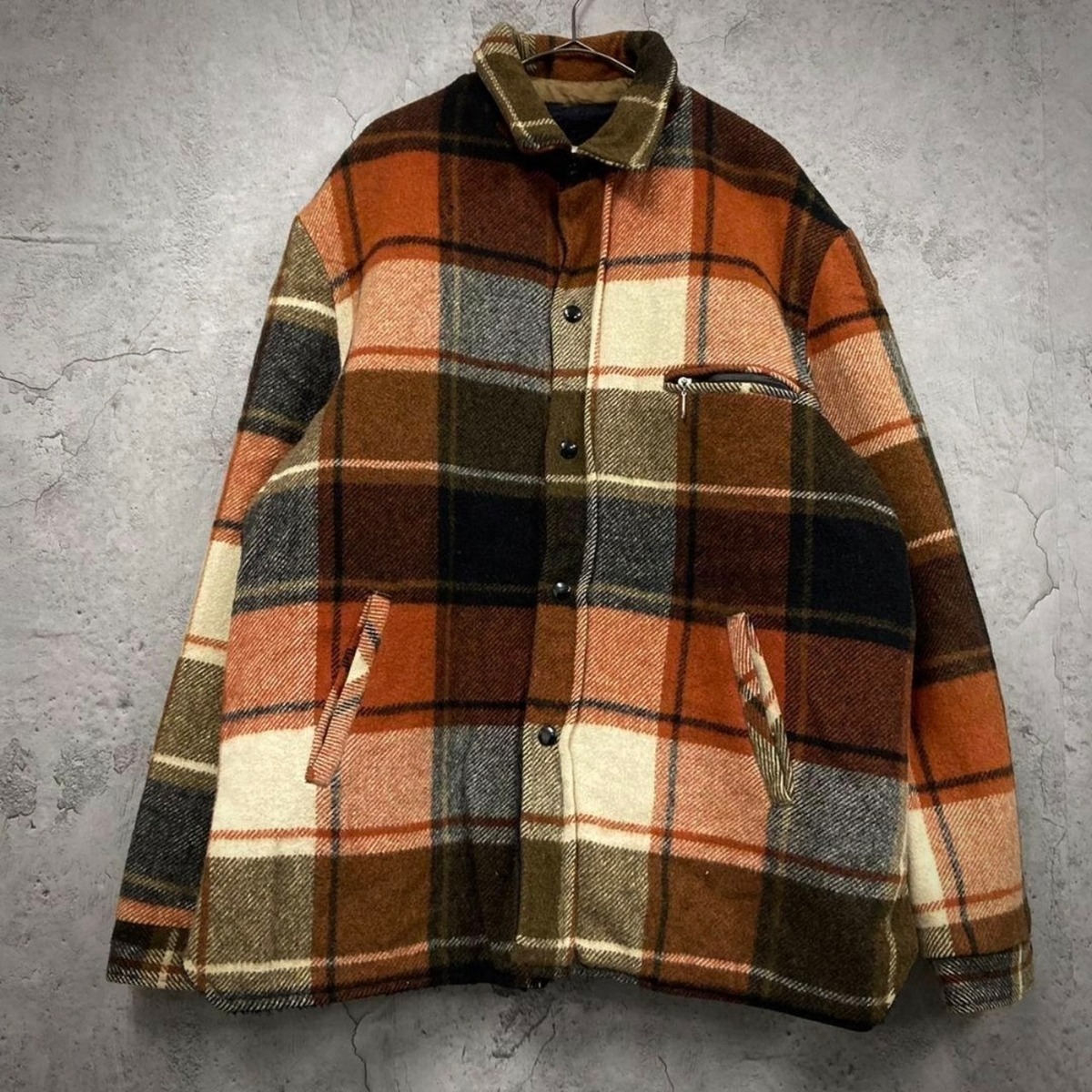[used/vintage]orange check pattern wool CPO jacket | Maggoo Vintage