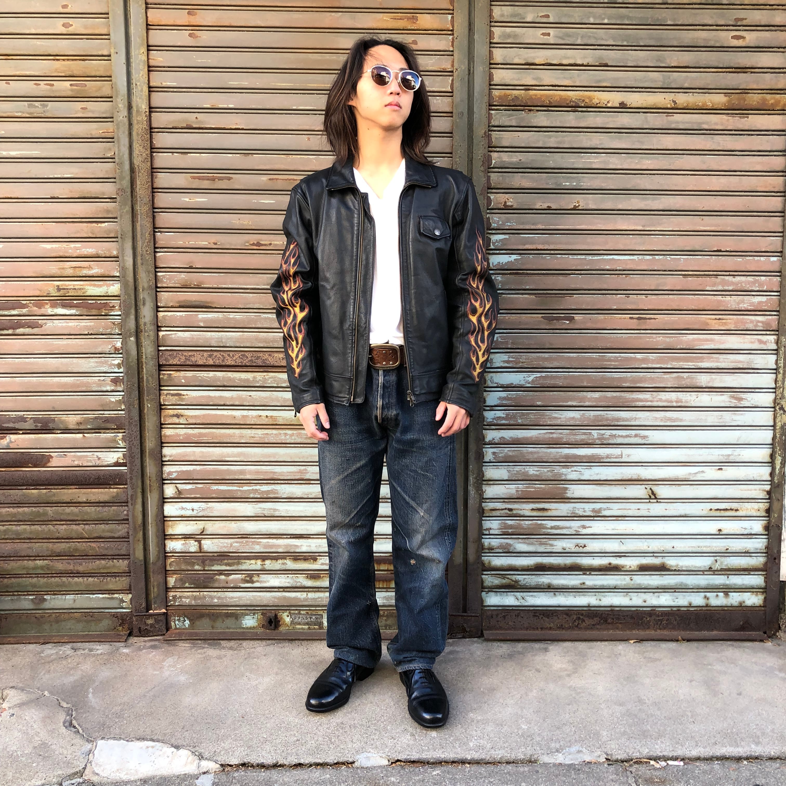 90s Harley-Davidson シングルライダース メンズ 本革 すばや