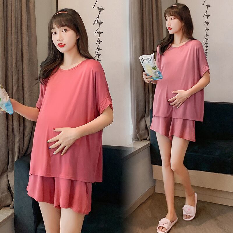 【新作】【送料無料】 マタニティウェア2020夏の新しいモーダルルーストップ+ベリーリフティングショーツカジュアルマタニティパジャマセット-アリババ サマー 夏物 ブルマー expec246726605903