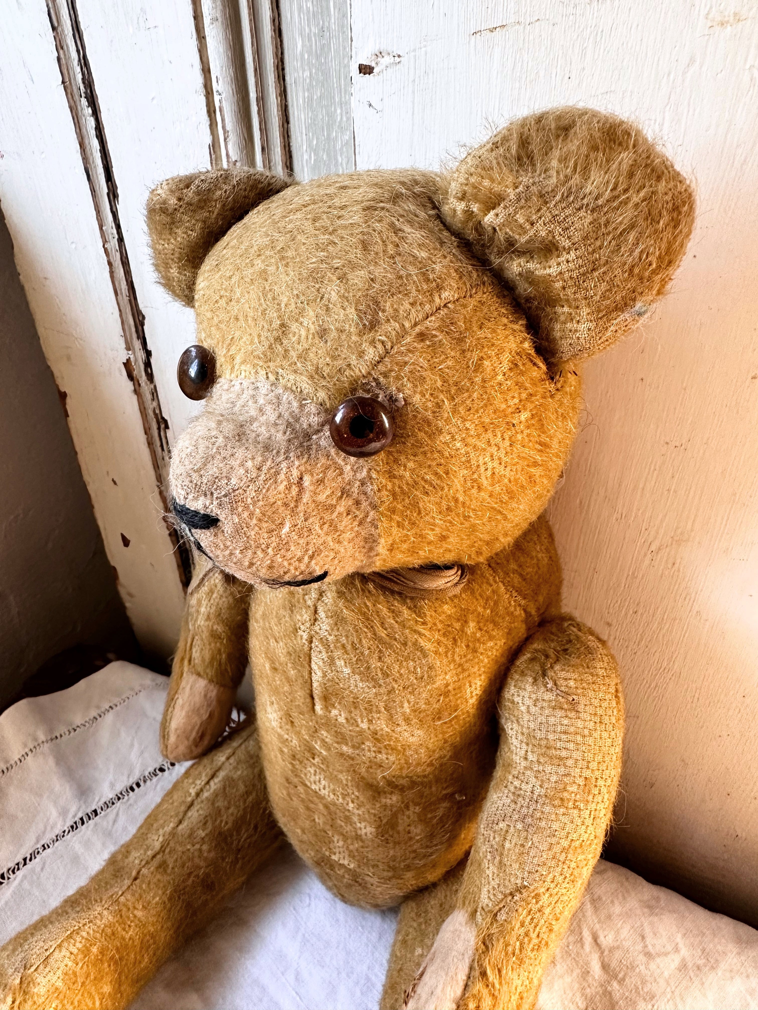 【アンティーク】テディベア 毛足長 ベージュ ゴールドベージュの足長ベア くまのぬいぐるみ | Brocante de La