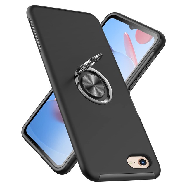 WACJOSD 対応 iPhone SE 第2世代 8/7 用の ケース リング 耐衝撃 米軍MIL規格取得 TPU+PC 衝撃吸収 黒