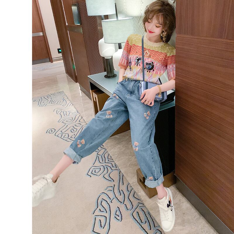 マルチカラージャカードニットプリント柄スリムジーンズ スプリングサマー 春物 夏物 MIUCO57978916735