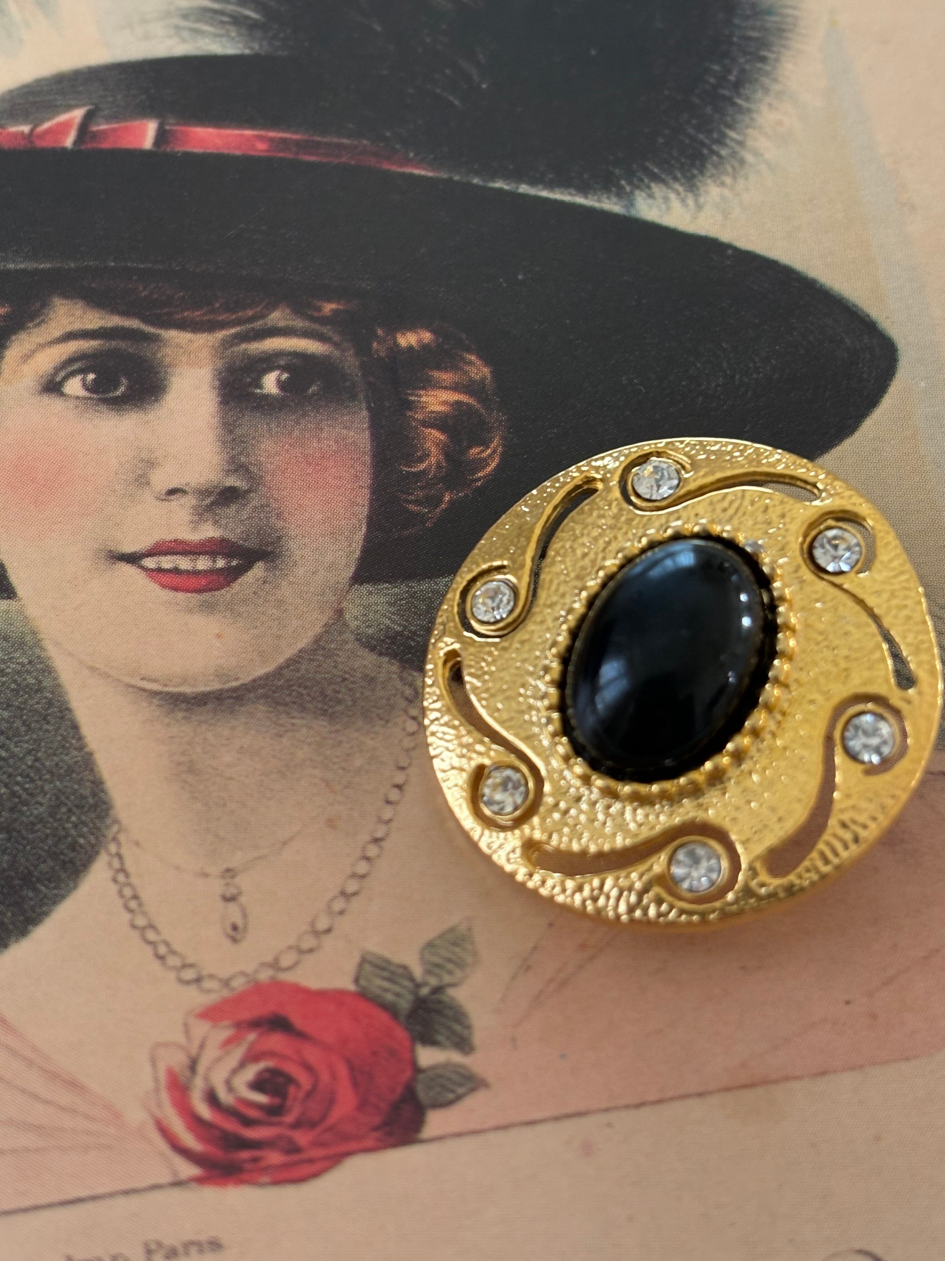 Japanese Vintageボタン カボション ストーン 透かし メタルボタン 27mm アクセサリーパーツ デコレーション材