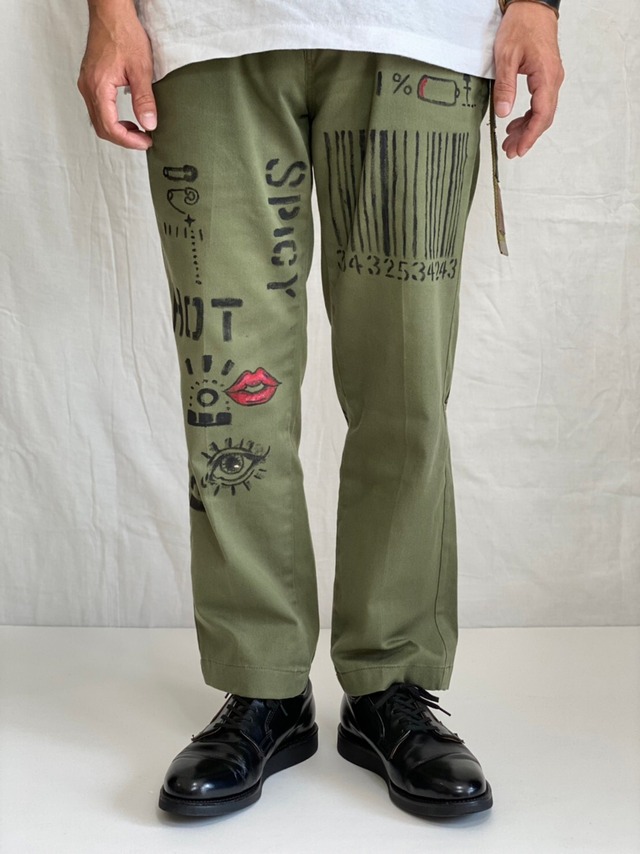 hand-painted remake pants Dickies green W32