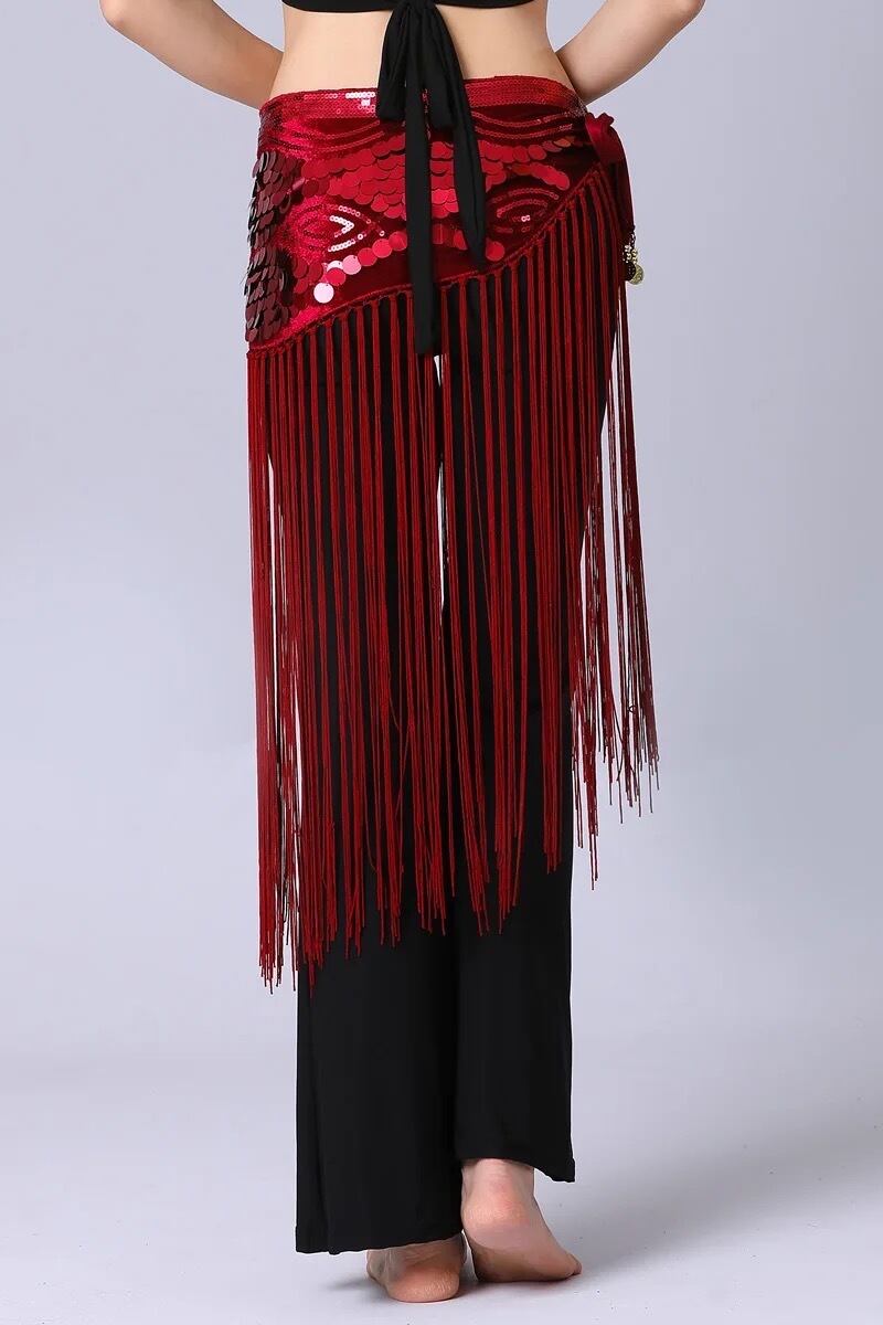 エジプト製 ベリーダンス長方形ヒップスカーフ 白×ゴールドコイン 持っ