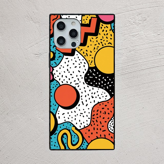 受注生産 iPhoneケース 原色メンフィスのコミック抽象｜ポップアート PABS019D
