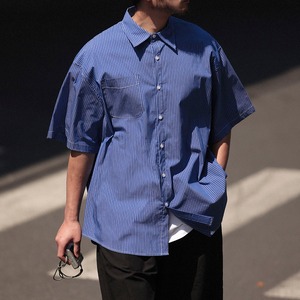 Check pattern lapel loose shirt navy0685