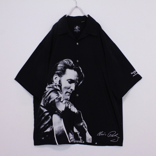 【Caka act2】"Elvis Presley" Embroidery Logo Monotone Print Design loose S/S Open Calla Shirt