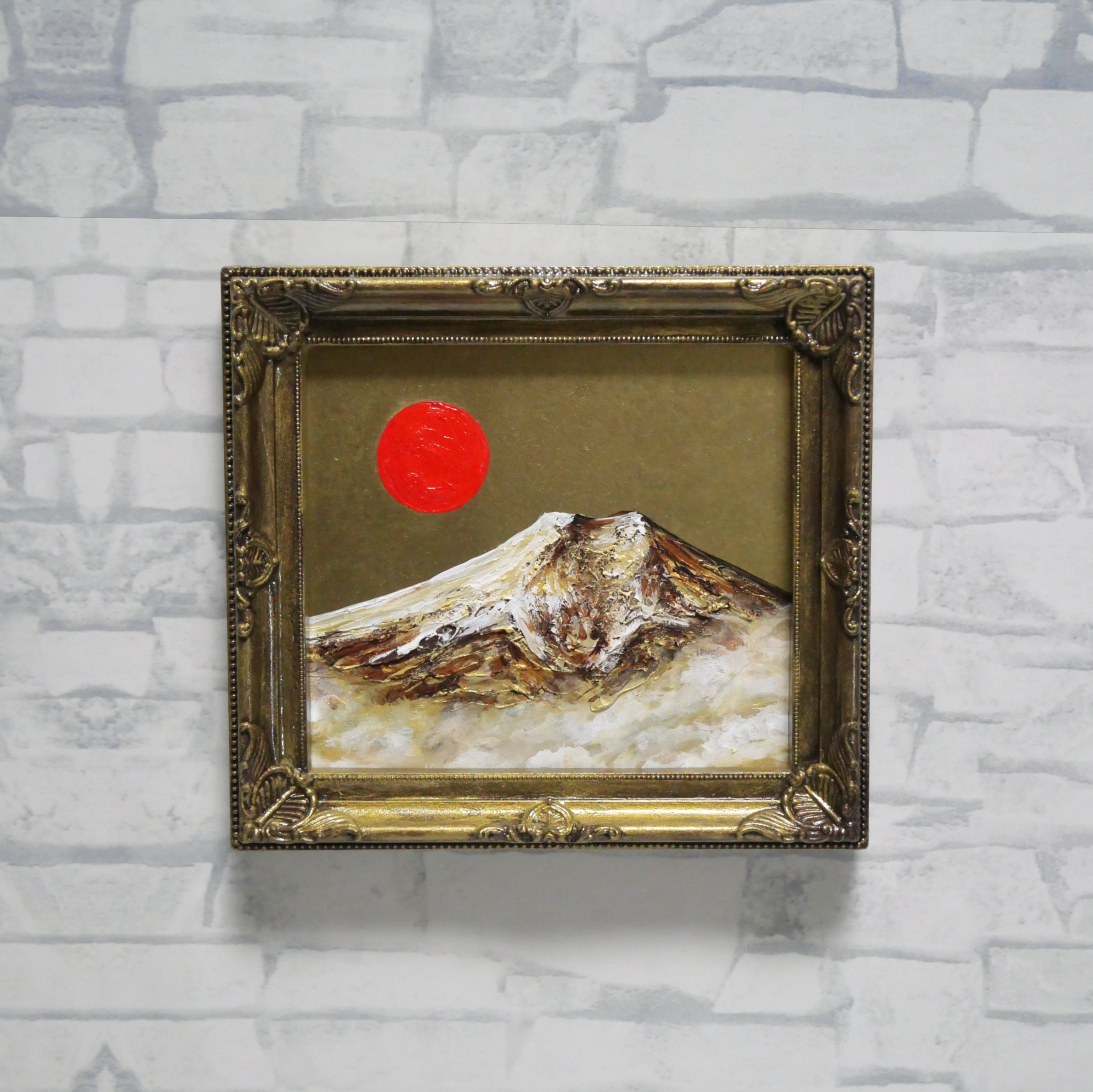 油絵 ミニ色紙絵画【黄金富士山】原画・一点物（インテリア
