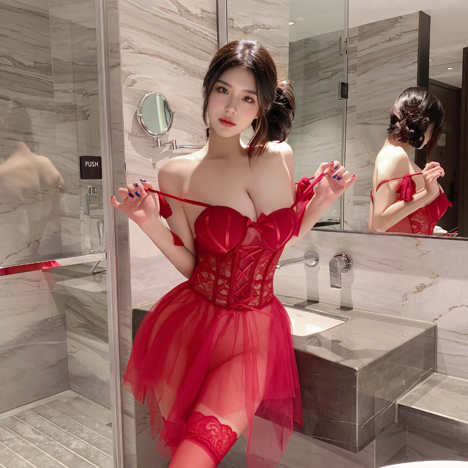 【3色】ルームウェア ランジェリー セクシー ボディフィット レースアップ パッド付き ワイヤー入り シースルーメッシュ 透け感 誘惑 JC8-JJ1680